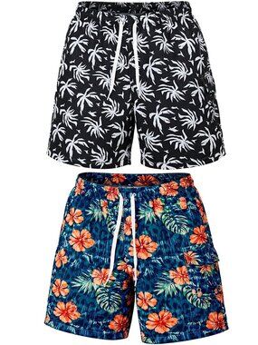 Men’s Swim Trunks 2 Pack Cargo Shorts Mesh Liner Pool Beach Wear, Quick Dry, NEW